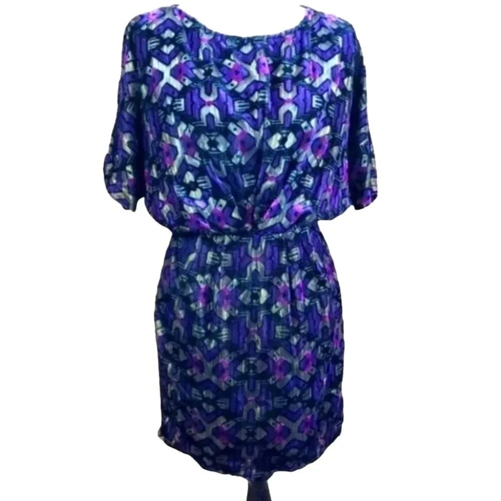 Arryn K Geometric Mini‎ Dress S Purple Metallic Dolman Split Sleeve AD-7615-T
